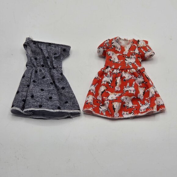 Handmade Barbie Doll Dress Set Polka Dot & Cat Print Two Piece Outfit - Picture 4 of 6